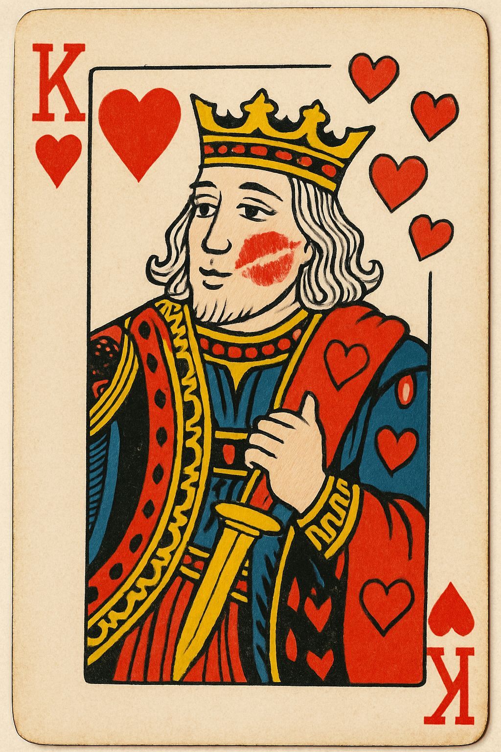 King of Hearts Portrait With Red Kiss and Hearts