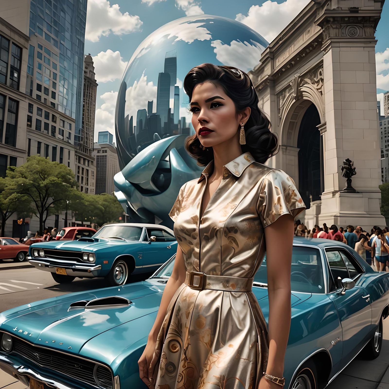 Mexican Rockabilly Girl with 1971 Plymouth GTX Portrait