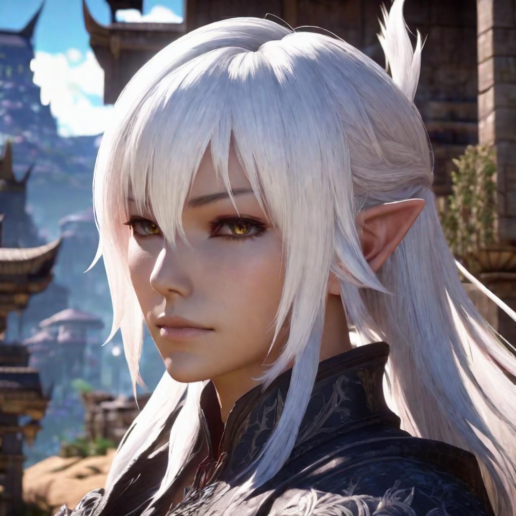 Elegant White-Haired Au Ra Character Art