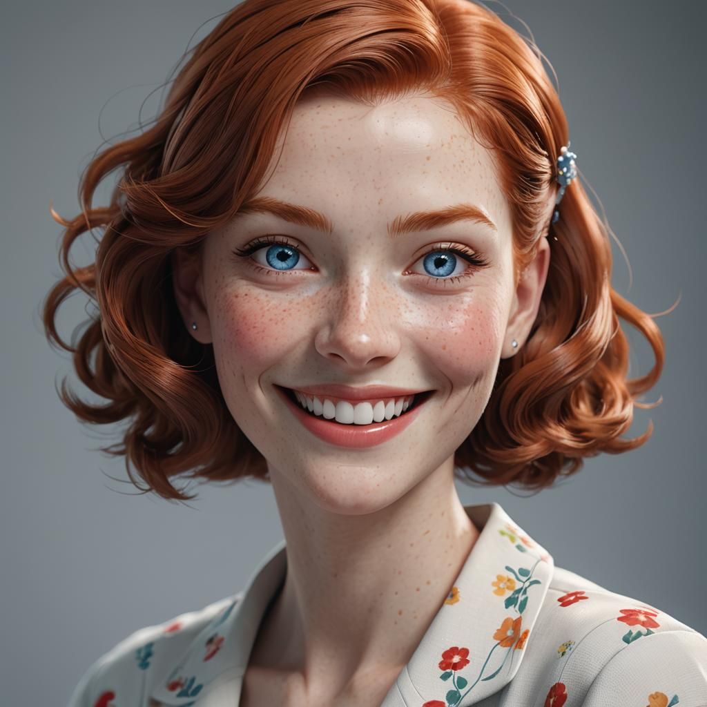 Redhead Model in 1950s Anime Style