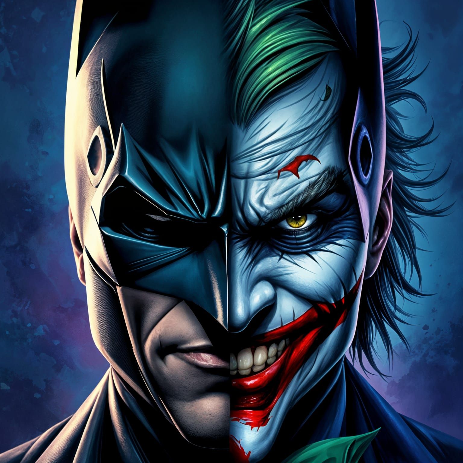 Batman and Joker Split Face Digital Art