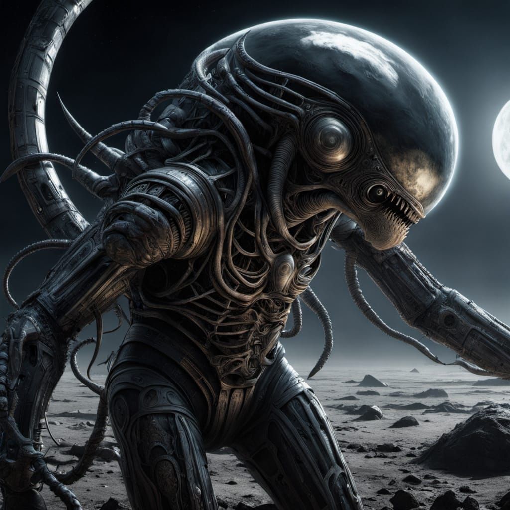 Astronaut's Lunar Battle with Alien Slug Monster