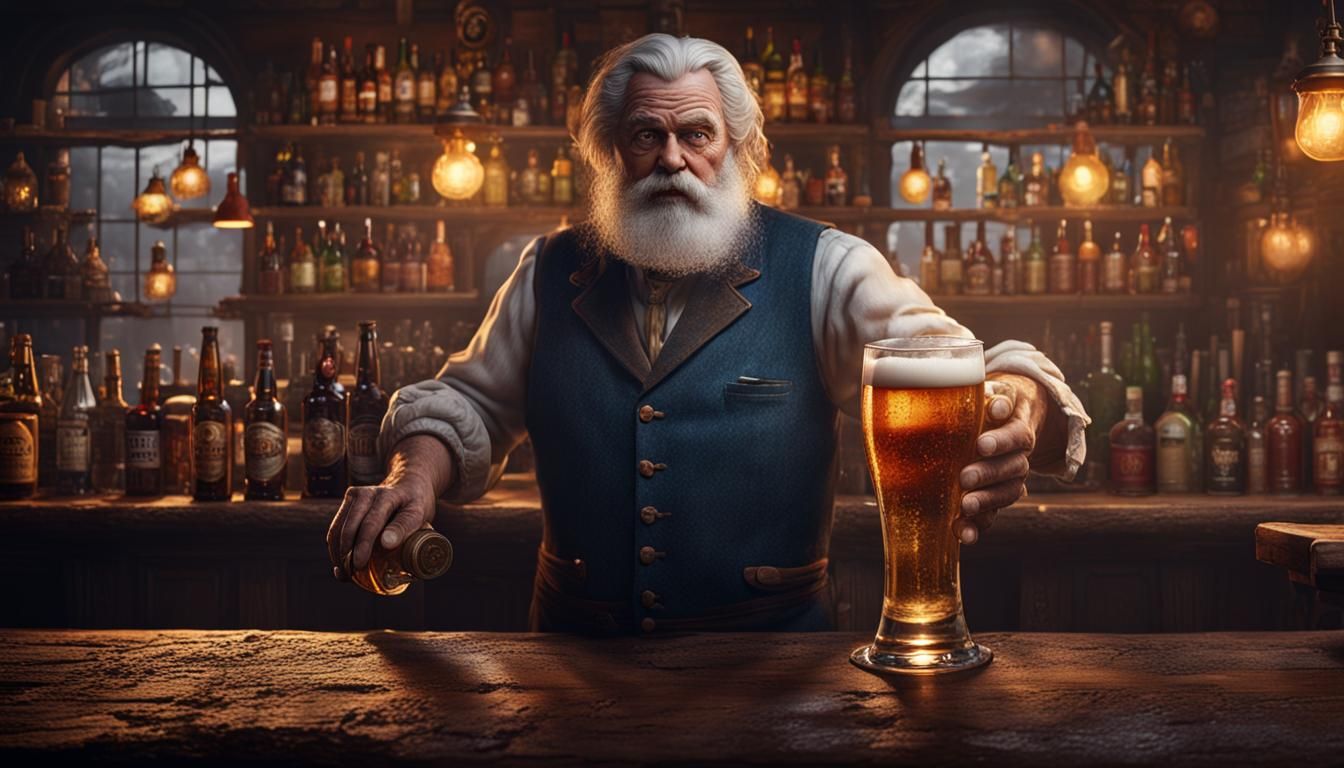 Old Bartender Pouring Beer: Detailed Matte Painting