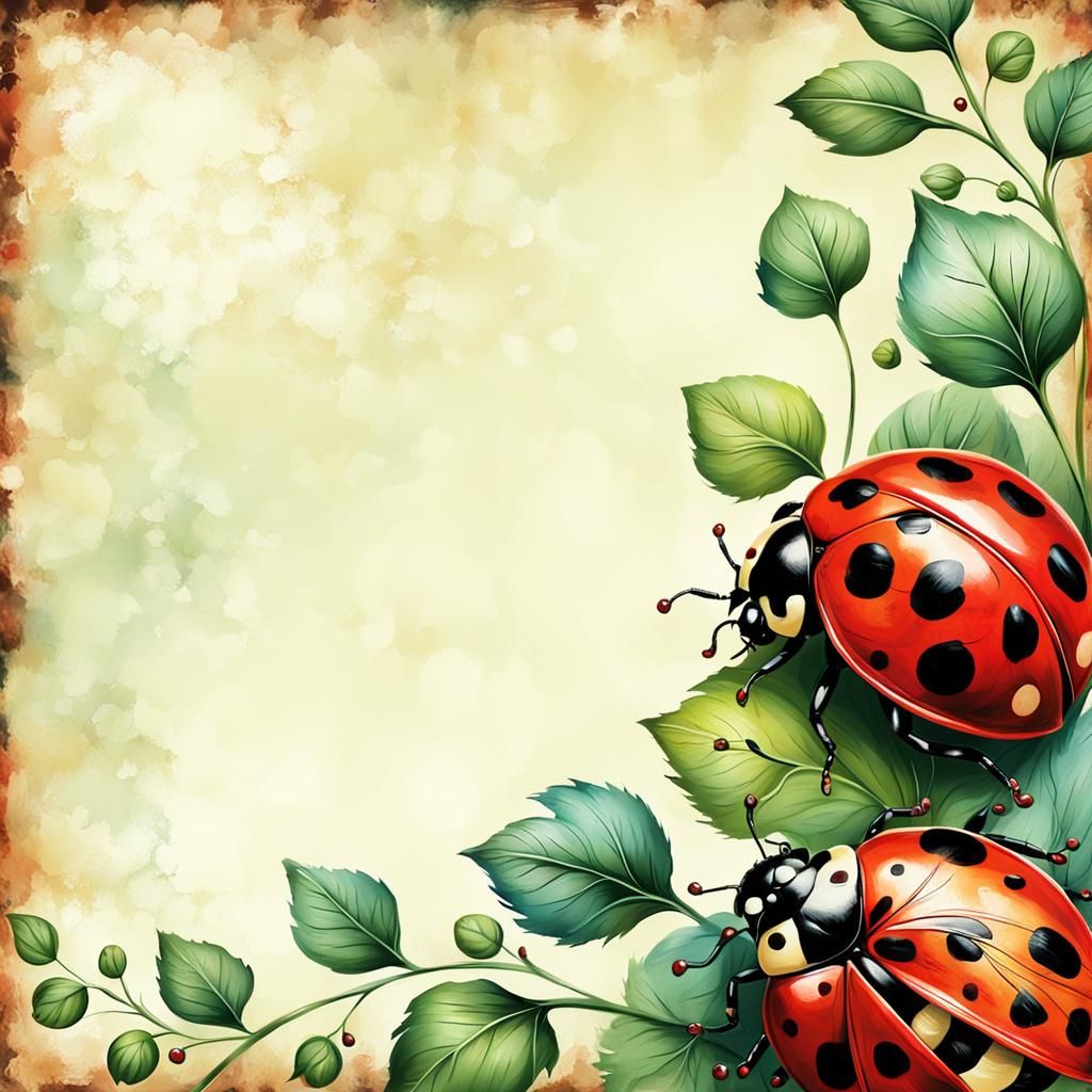 Vintage Ladybug Background in Oil Paint Airbrush