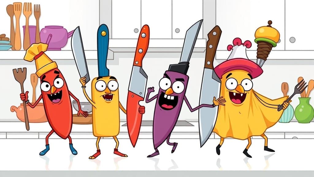 Vibrant Cartoon Kitchen Knife Dancers