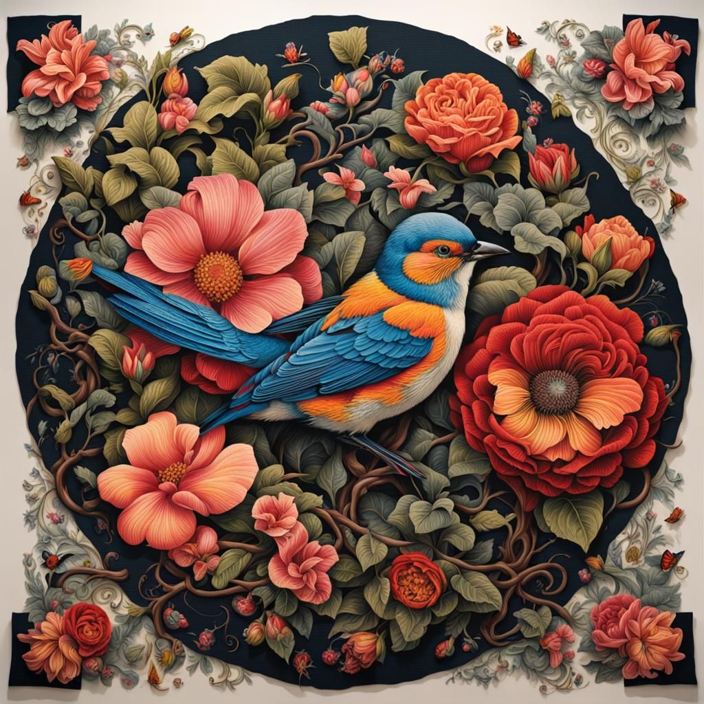 Floral Tapestry Inspired by Tattoo Art