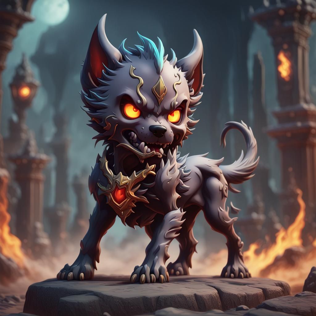 Chibi Phantom Hellhound in Detailed Digital Painting