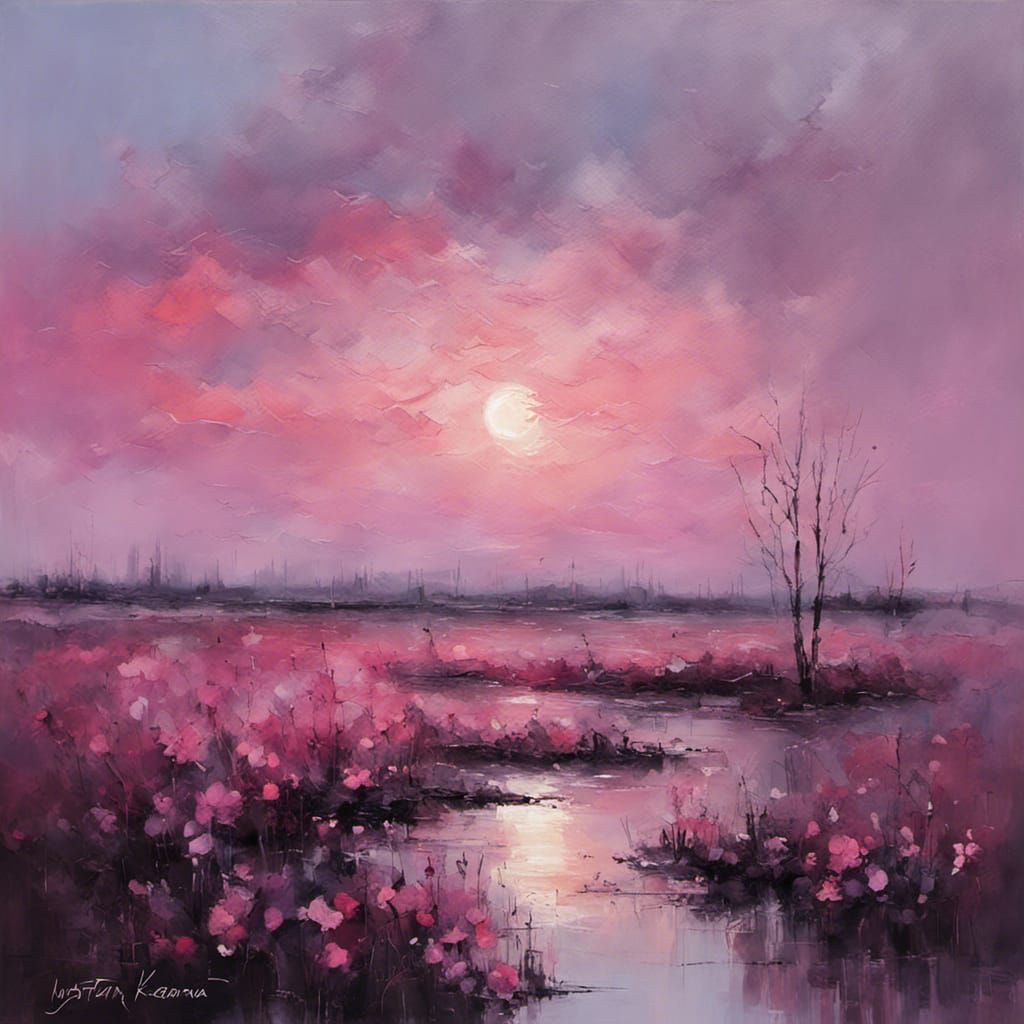 Twilight Sky in Pink and Purple: Impasto Style