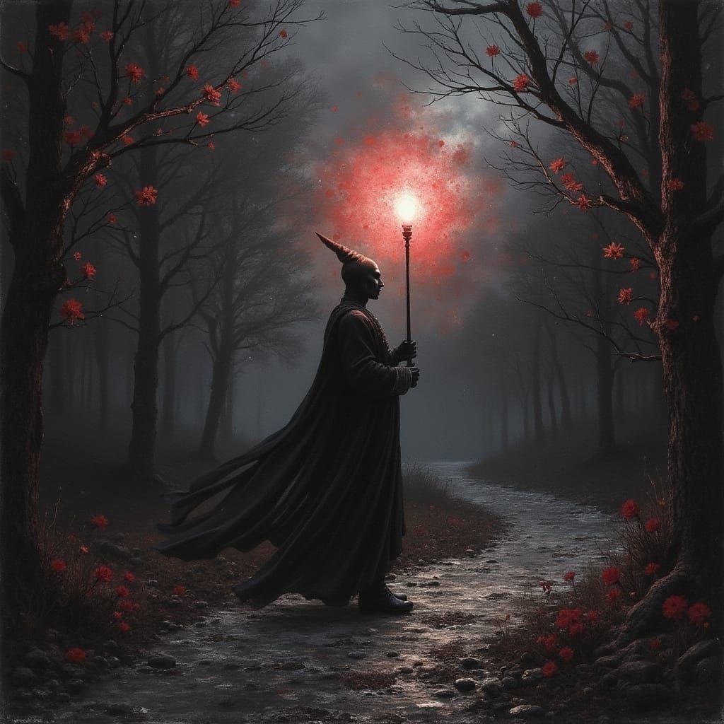 Cosmic Mannerist Night Scene in Bold Black and White