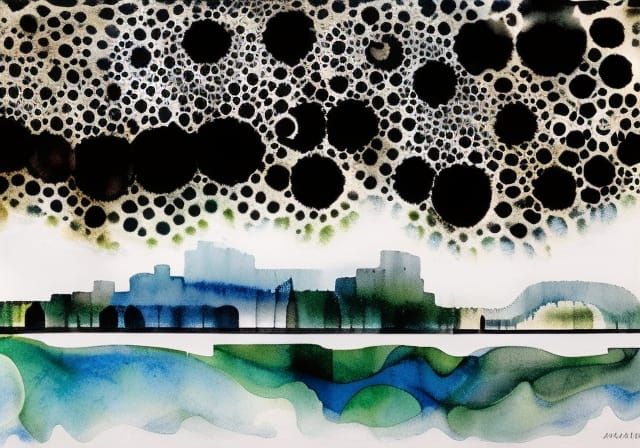 Dystopian Landscape with Broken Building in Modular Construc...