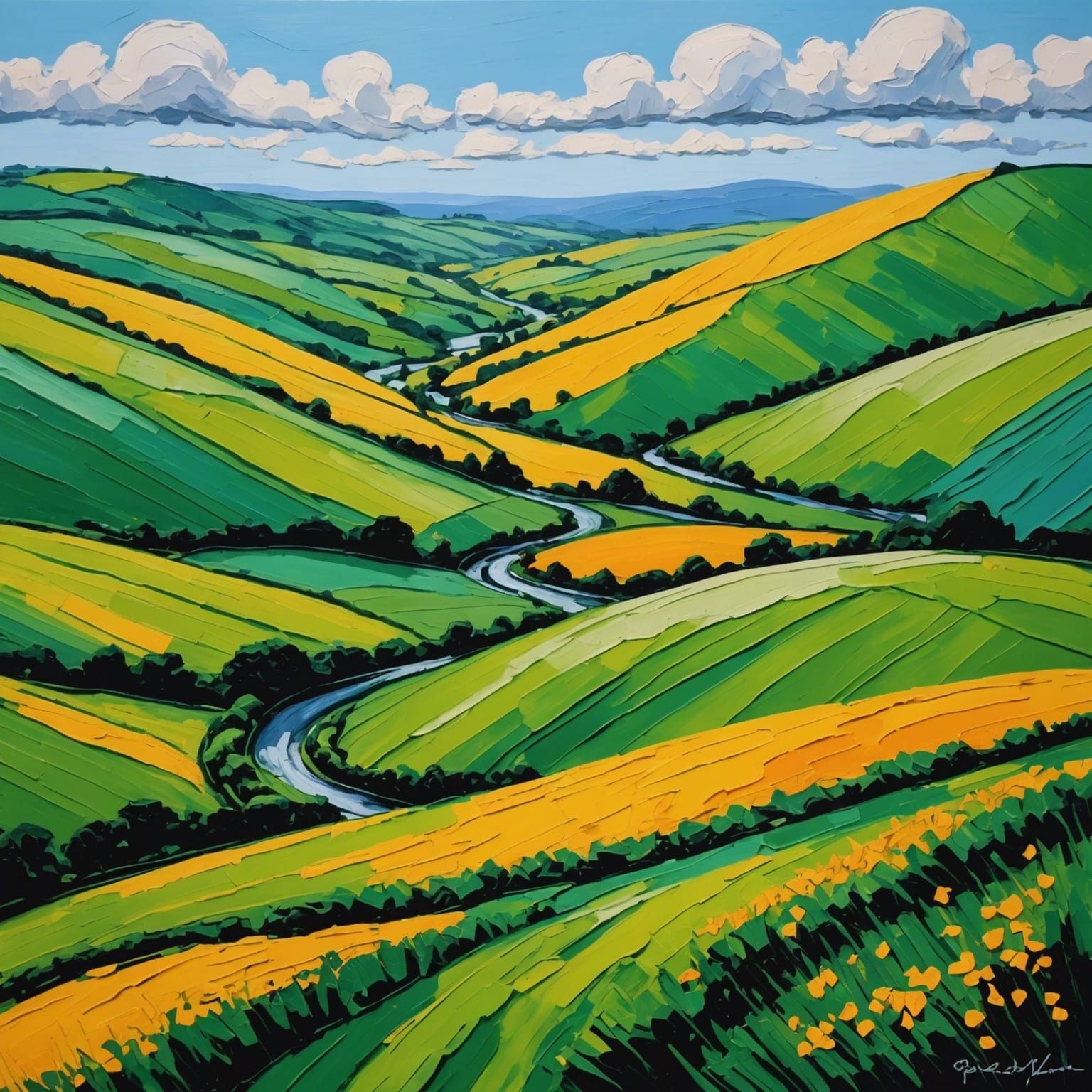 Irish Hills in Abstract Impasto Style