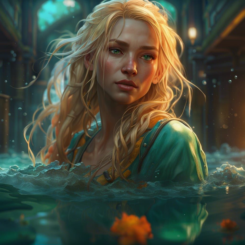 Water Goddess Digital Painting in Art Nouveau Style