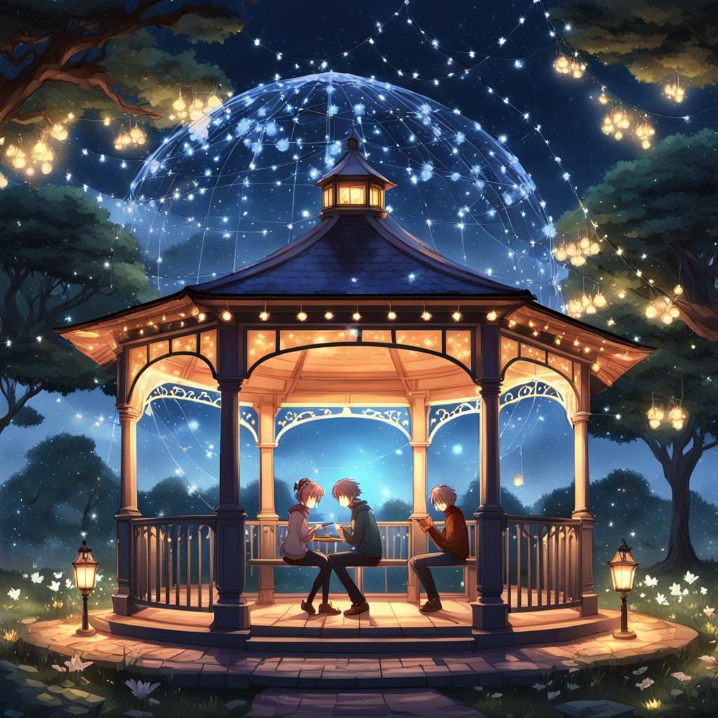 Romantic Gazebo Dance: 3D Anime-Style Art