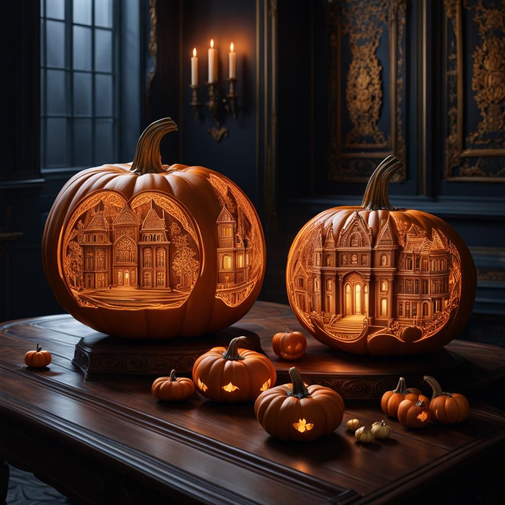 Ornate Carved Pumpkin in Gothic Art Style