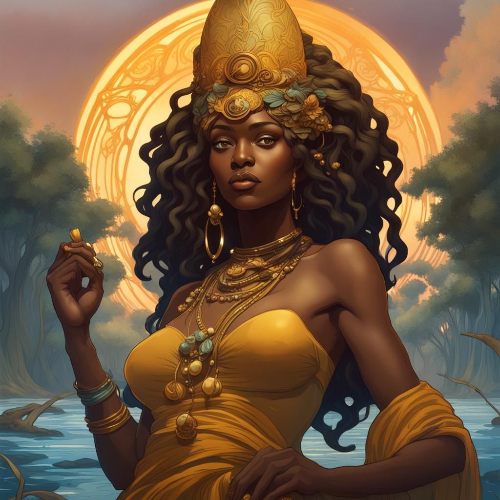 Oshun, Mother of Rivers, in Art Nouveau Style