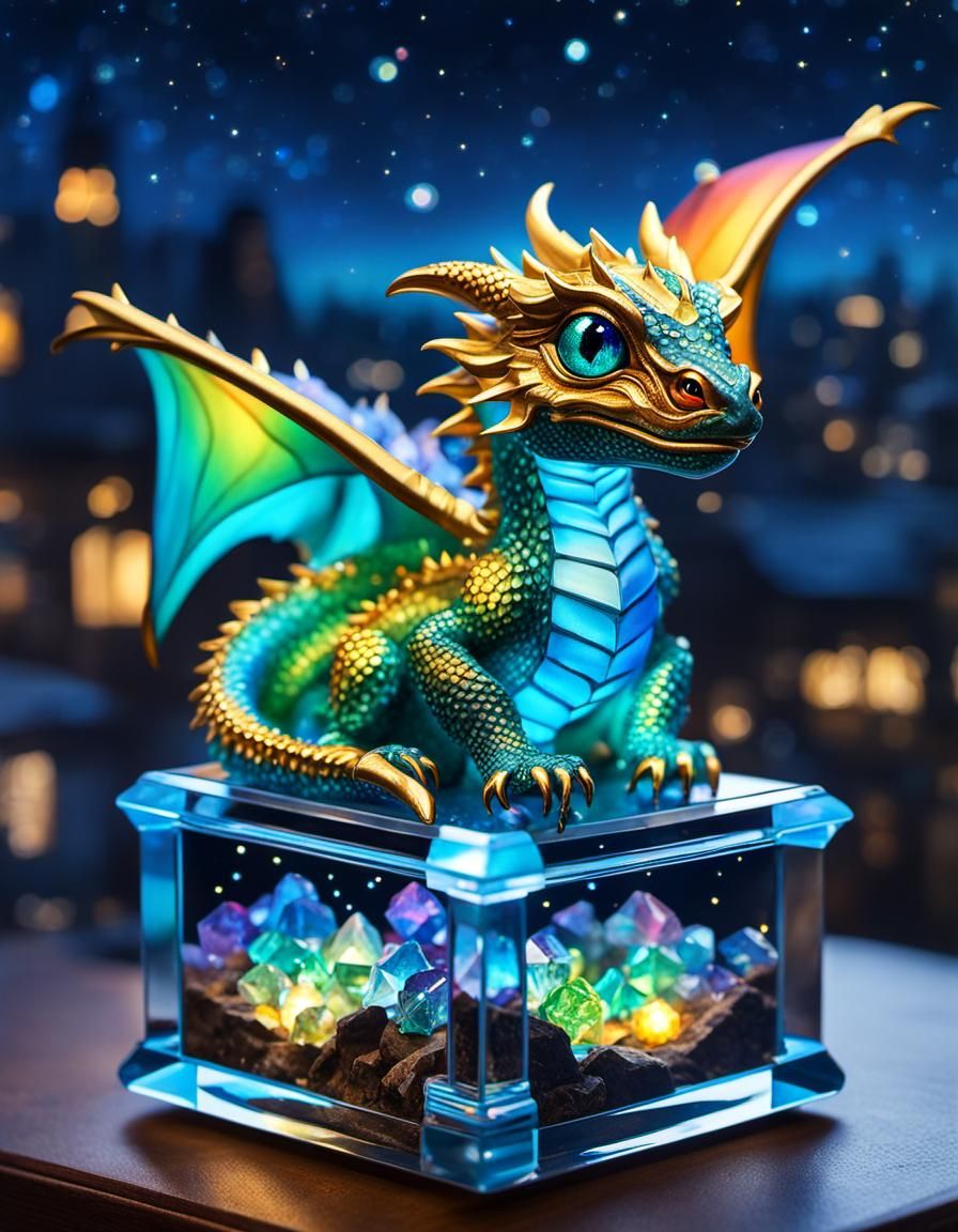 Rainbow Dragon in Jewelry Box: Impressionist Anime Art