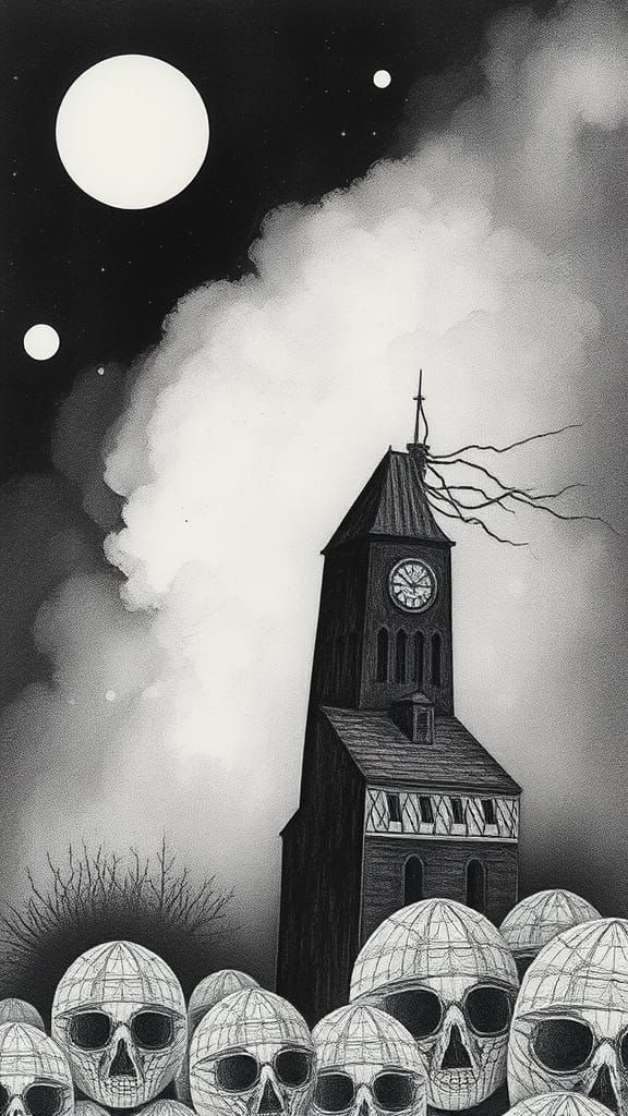 Mystical Celestial Dream in Black and White