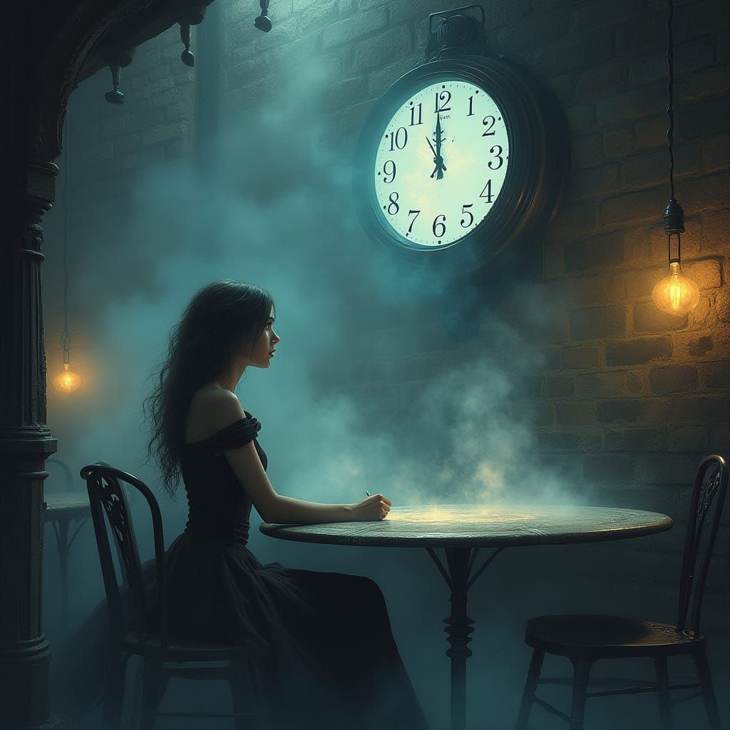 Enchanted Café Time Loop in Dreamlike Illustration Style