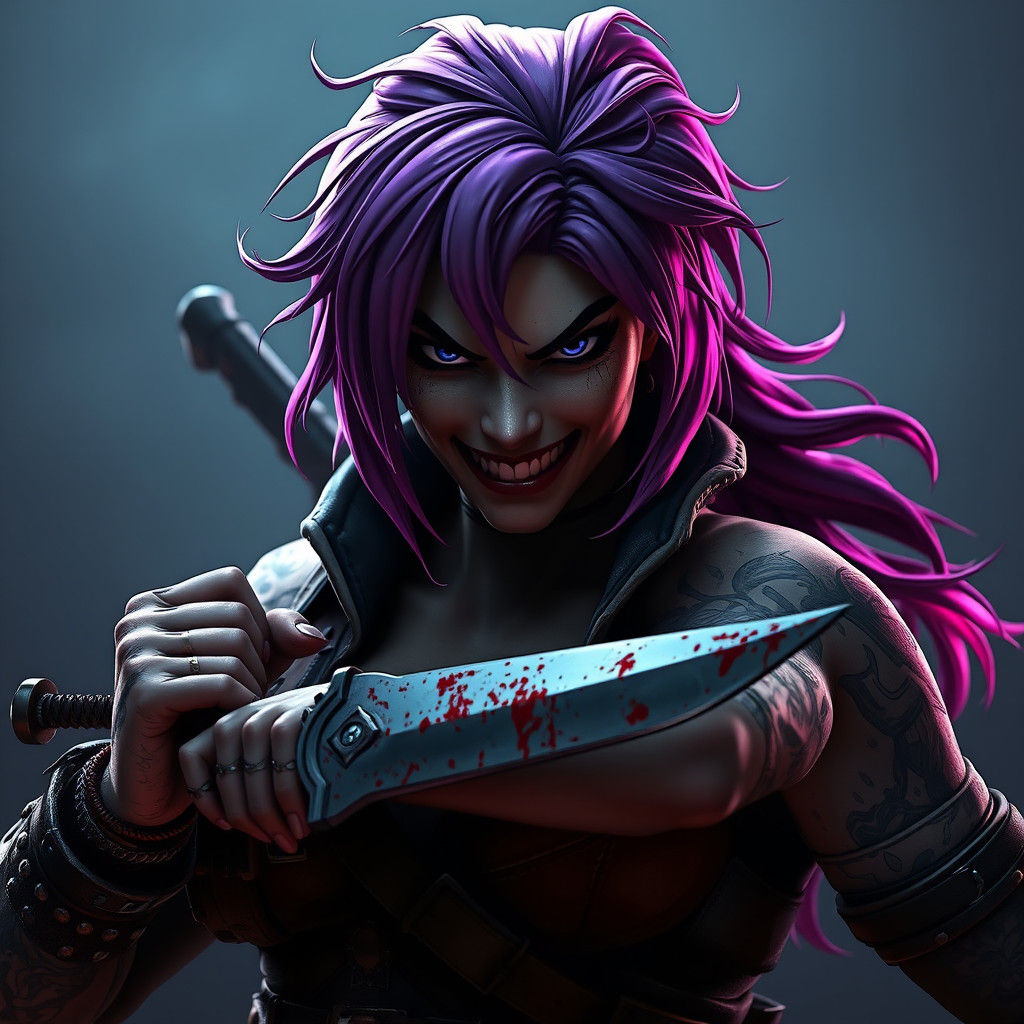 Plus-Sized Warrior with Bloody Knife in Fortnite Style