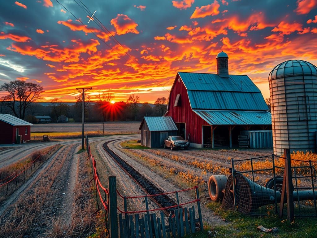 Vibrant Surreal American Farm Landscape in Hyperreal Style