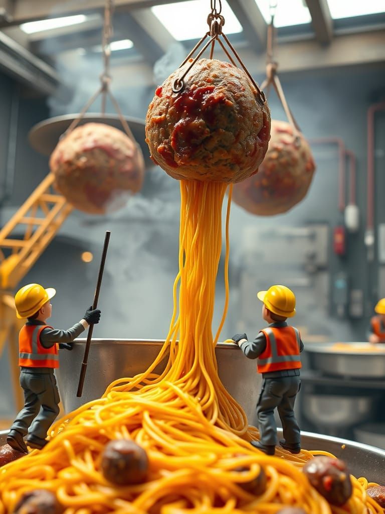 Miniature Construction Workers in a Whimsical Italian Kitche...