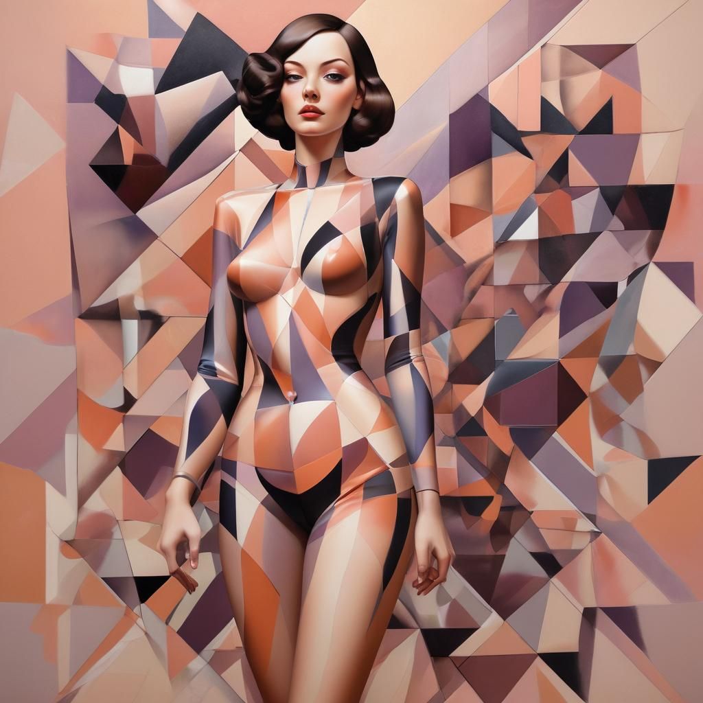 Geometric Minimalist Lady in Peach and Plum