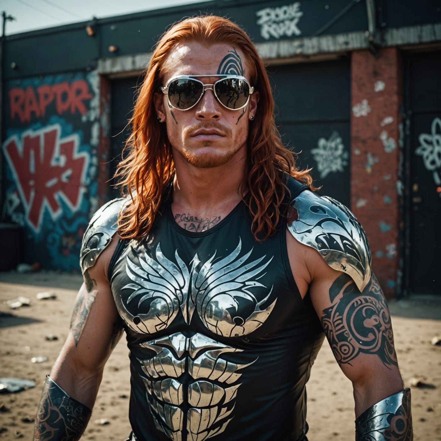 Tattooed Wrestler in Cinematic Leather Attire