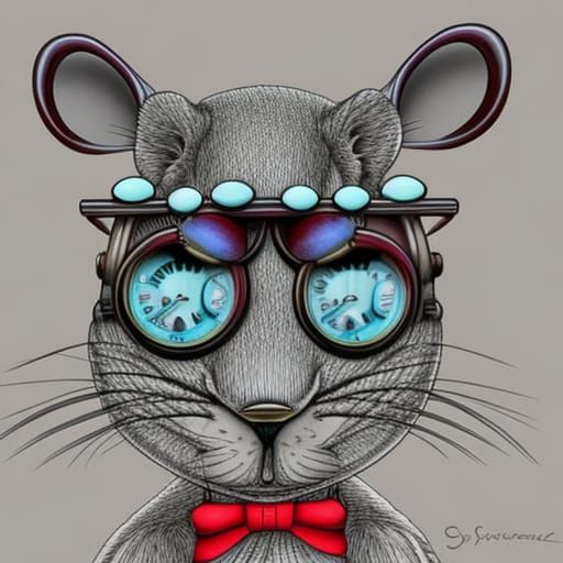 Steampunk Mouse Girl Caricature in Pencil Style