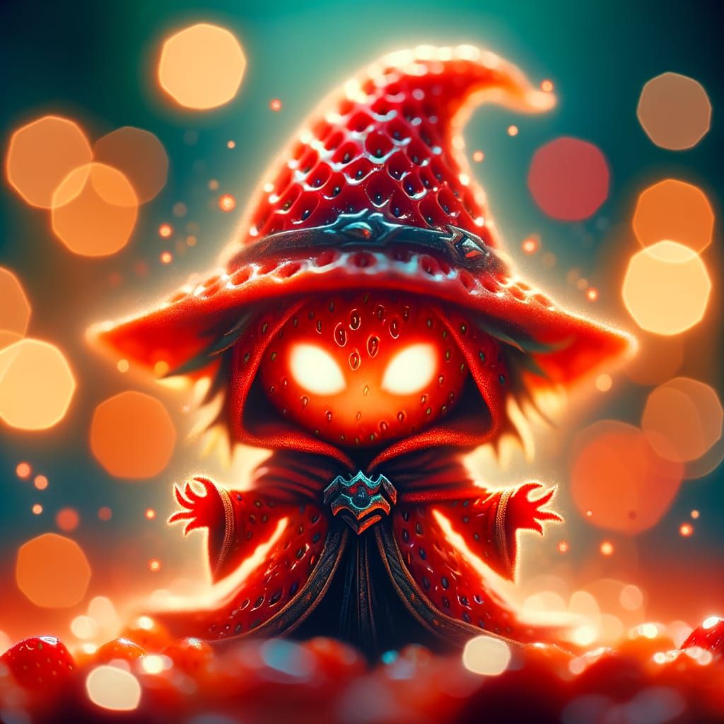 Strawberry Sorcerer in Watercolor Style with Eerie Glow