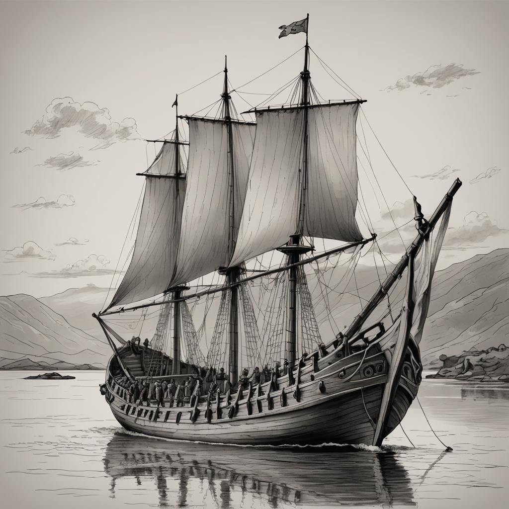 The Aileach Highland Galley: Black and White Sketch