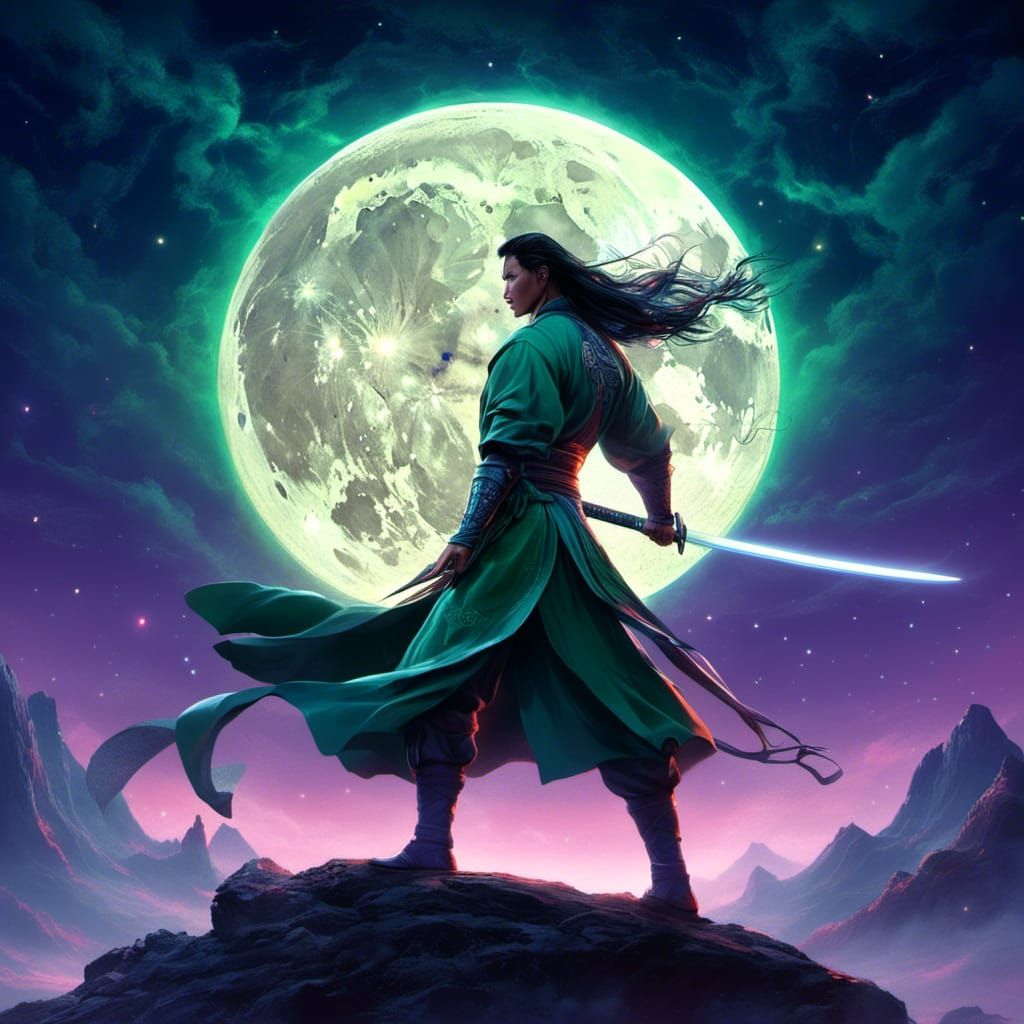 Chinese Warrior Performing Martial Arts at Twilight