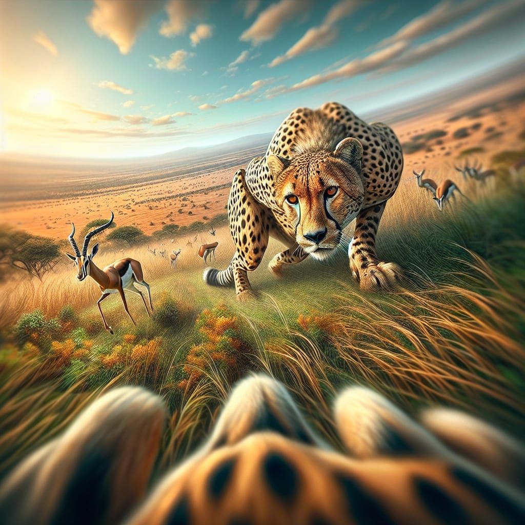 Cheetah Mid-Hunt Gazelle, Masterpiece Painting