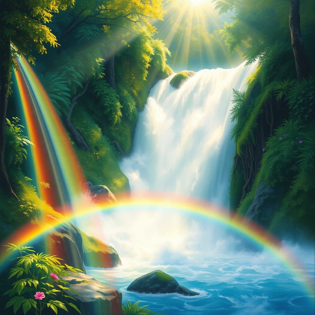 Surreal Waterfall Radiates Ethereal Colors in a Dreamy Lands...