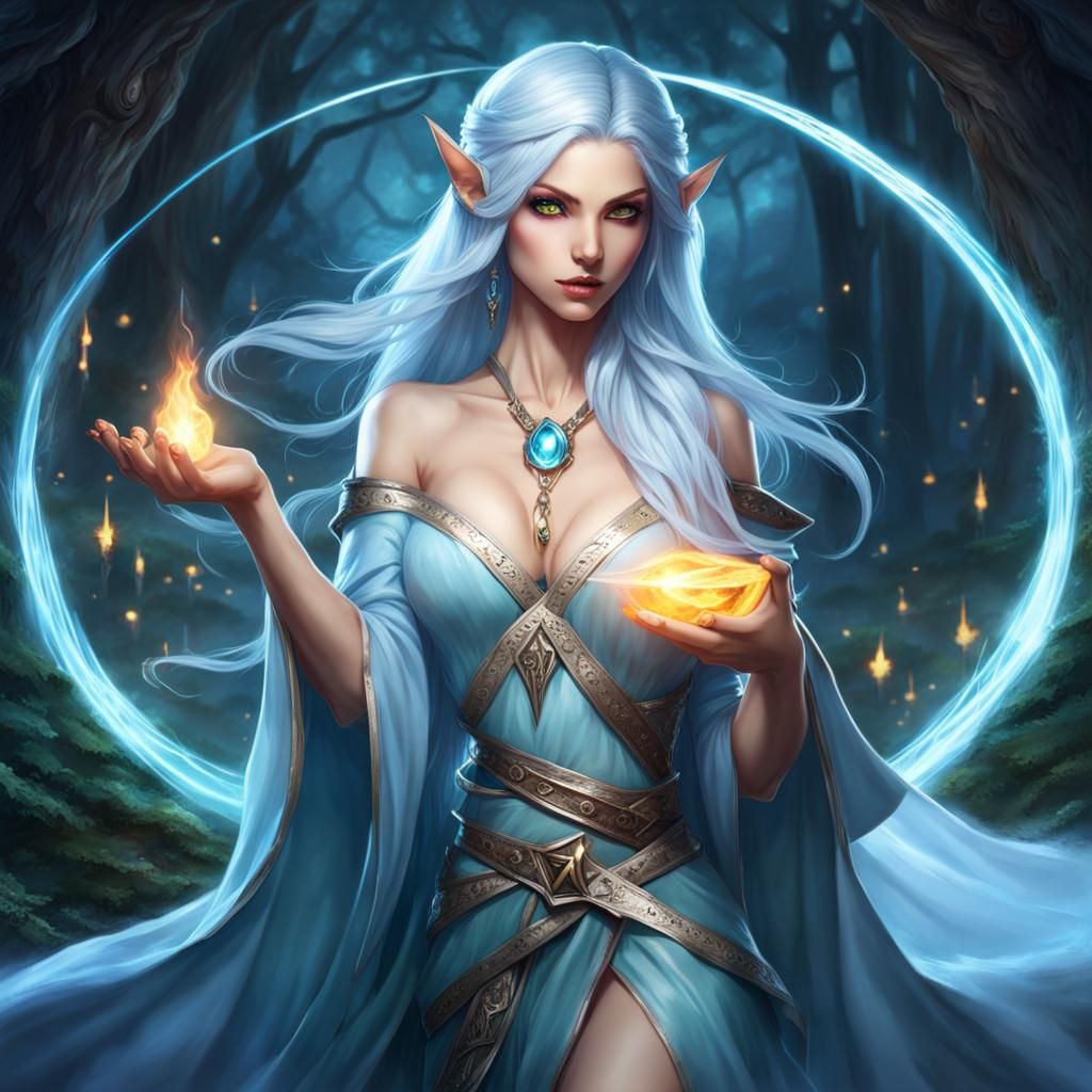 Enchanting Elf Sorceress Casting a Spell