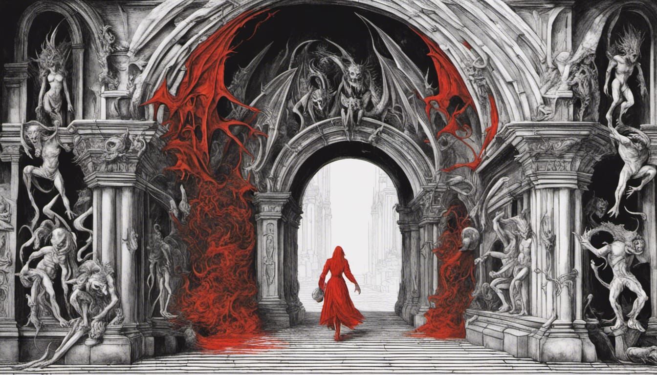 Infernal Archway: Occult Fine Line Drawing