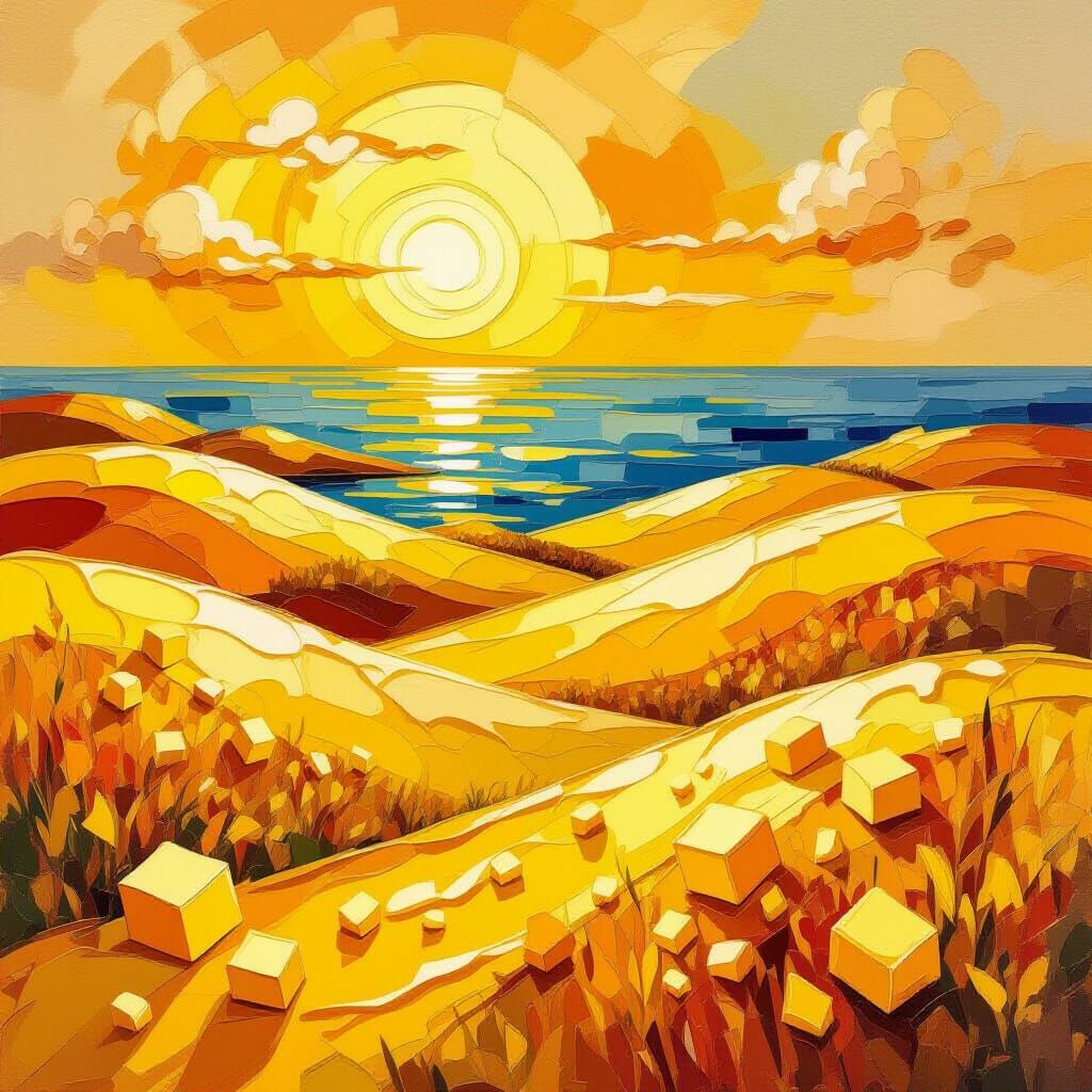 Surreal Butter Landscape Painting in Golden Hour Light