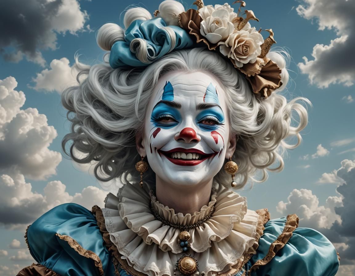 Laughing Clown Woman in Rococo Style