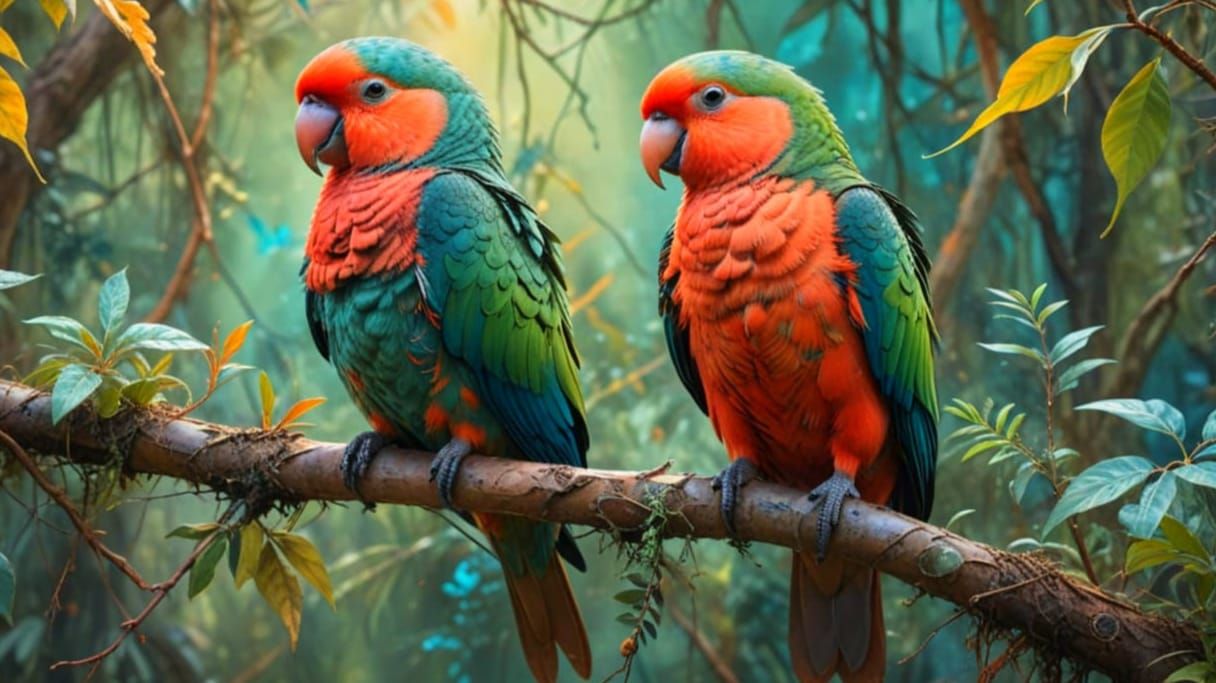 Surreal Australian Forest Scene with Majestic King Parrot in...
