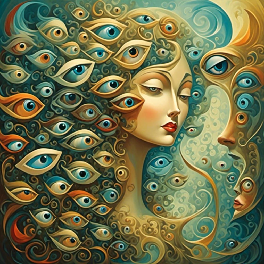 Abstract Fractal Poster with Multiple Eyes