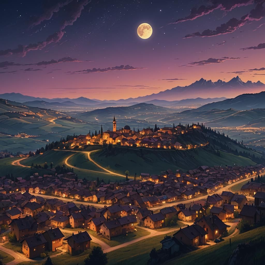 Italian Landscape with Moonlit Sky