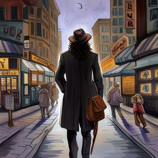 Nightmare Hunter in Urban Streets: Watercolor Art