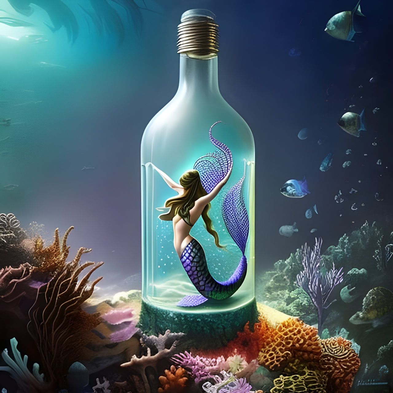 Mermaid caught in a bottle