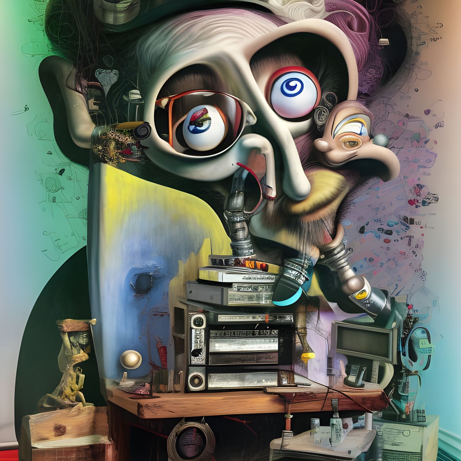 Surreal Beatnik Portrait in Hyper-Real Abstract Art