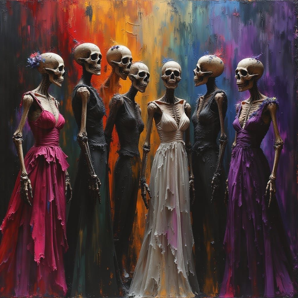 Undead Dancers at High School Prom in Dark Oil Paint Style