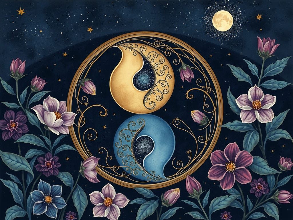 Whimsical Yin-Yang Dreamscapes in Dark Bloom