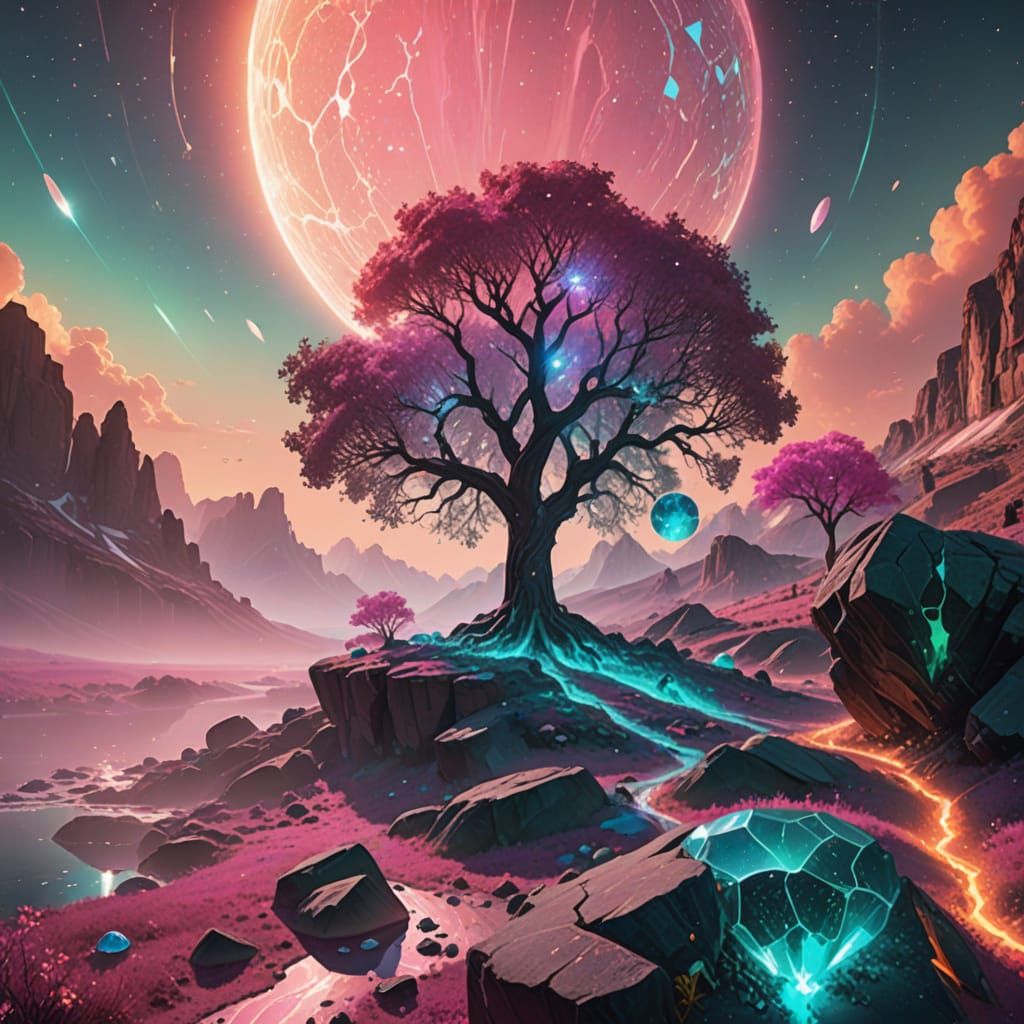 Surreal Valley of Prism Ground and Opal Cliffs Under a Dying...