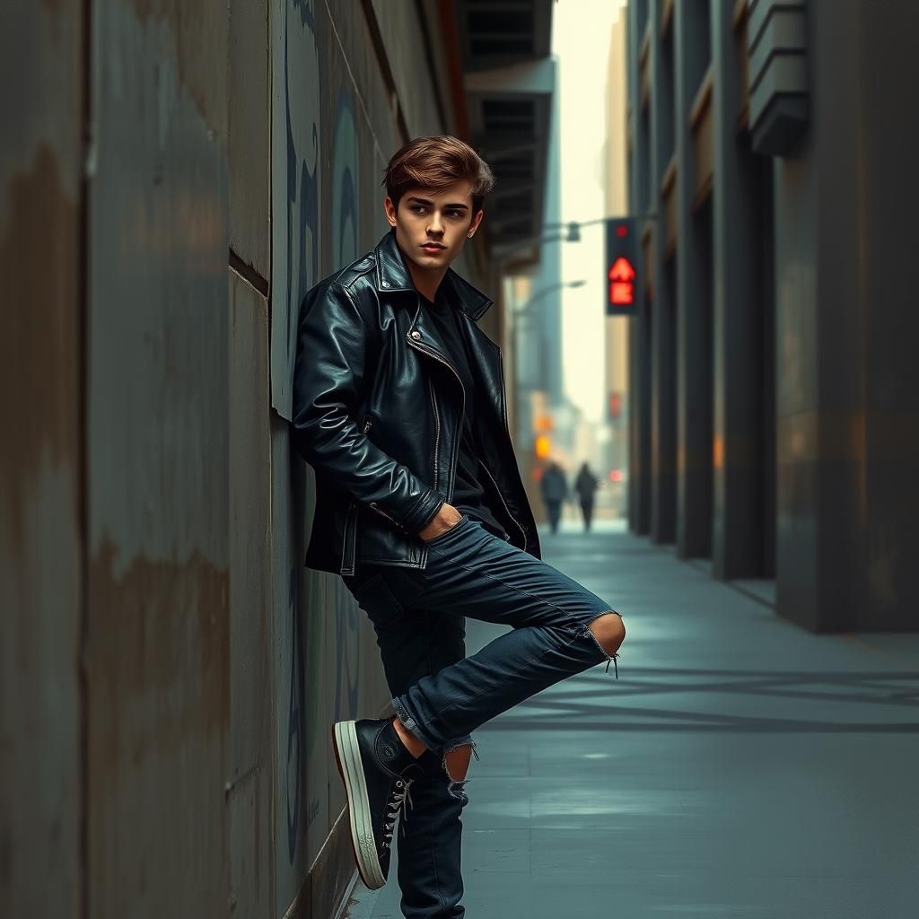 Rebellious Young Man in Dystopian Urban Noir