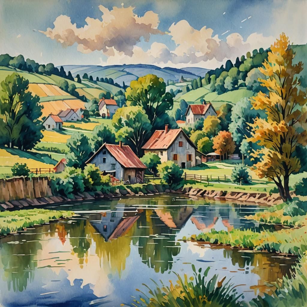 Impressionist Gouache Landscape Painting in 8k