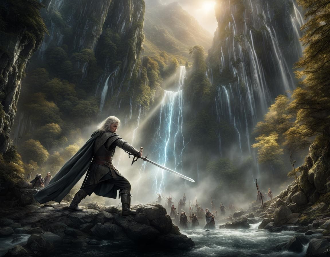 Elven Warrior Fighting Orcs in Rivendell