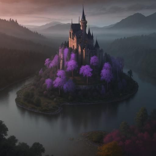 Mystical Castle Towers Over Riverdell Village